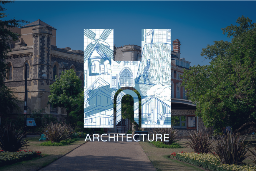 Architecture Heritage Open Day logo over Reading Abbey Gateway